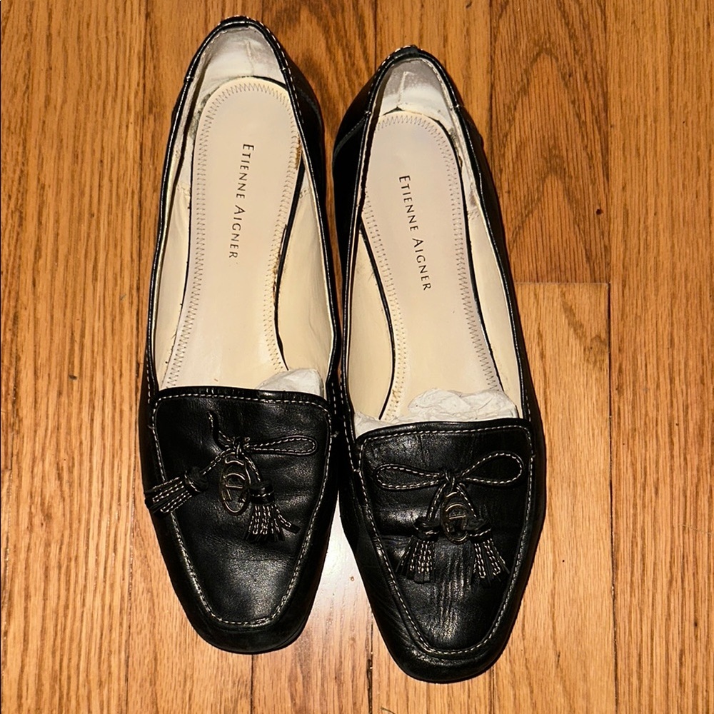 Etienne Aigner Black Leather Tassel Loafers